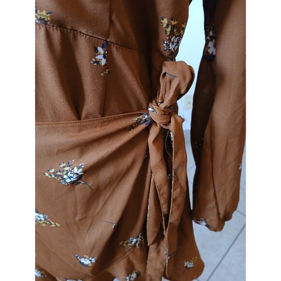 Abercrombie & Fitch Womens Brown Floral Mini Wrap Dress Long Sleeve - Picture 9 of 16